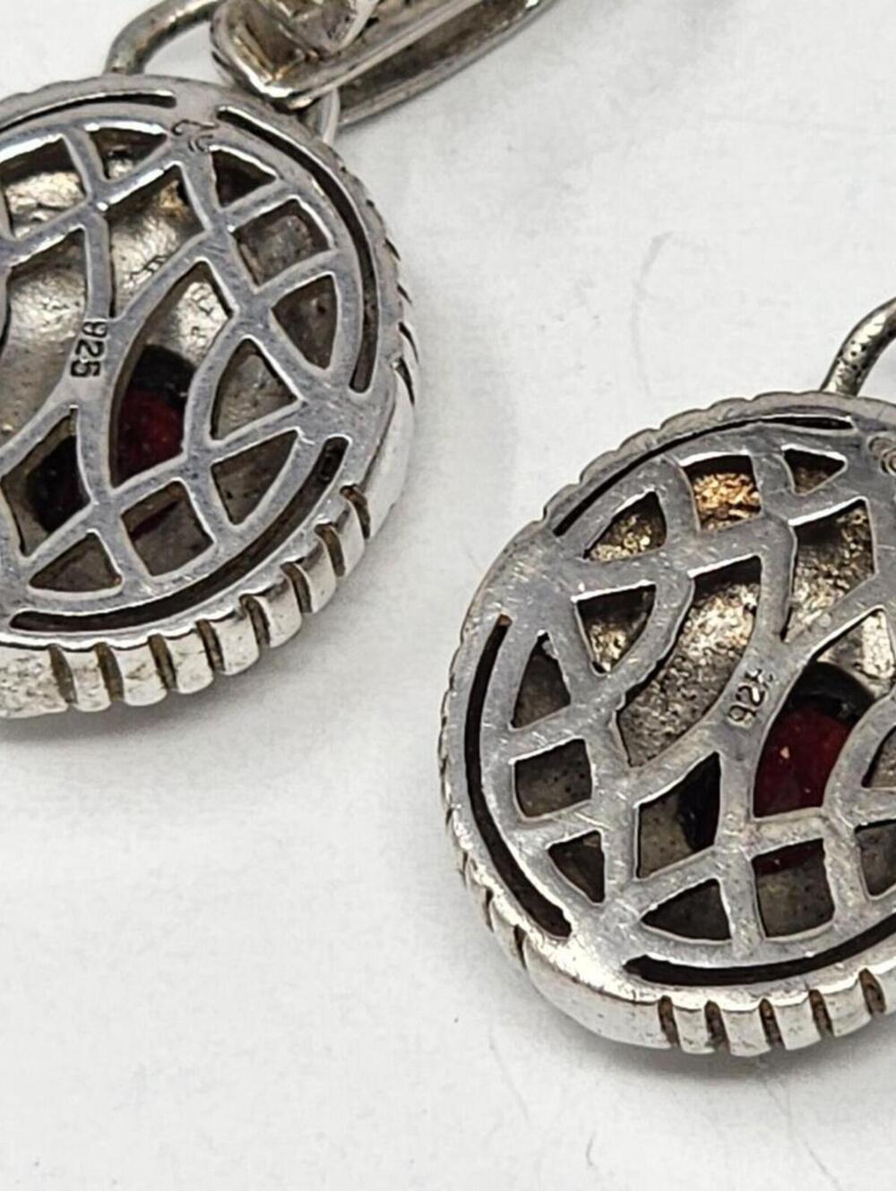 Antique Art Deco Sterling Garnet & Diamond Accent Earrings - Picture 6 of 14